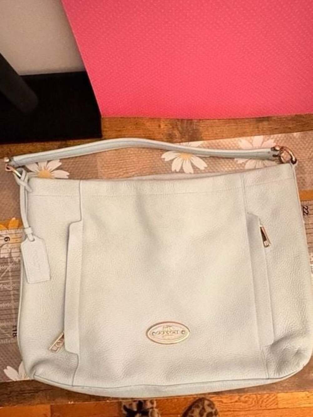 Coach Phoebe Shoulder Bag in Pale Blue Pebble Leather with Gold Hardware